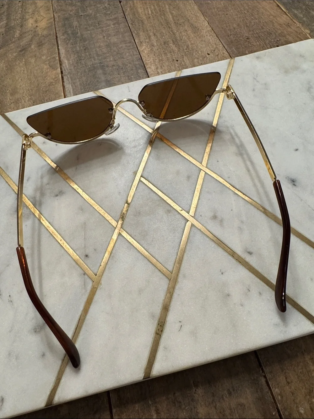 Brown Rimless Cat-Eye Sunglasses